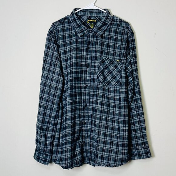 Stanley Flannel Shirt Men's GRAY Black Plaid Button-Down Soft XL LONG SLEEVE - Picture 1 of 13
